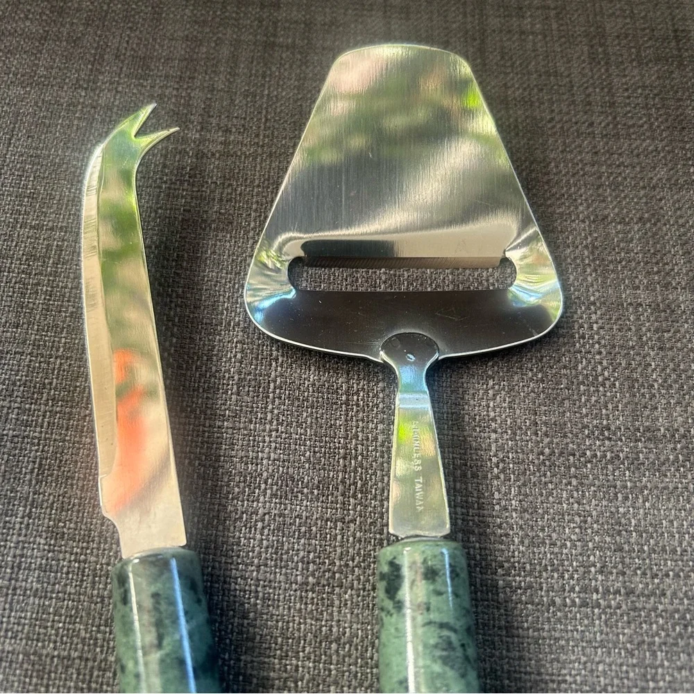 CREATIVE HOME 2pcs Verde Indio Marble Handles Cheese Slicer Cheese Knife#1005251